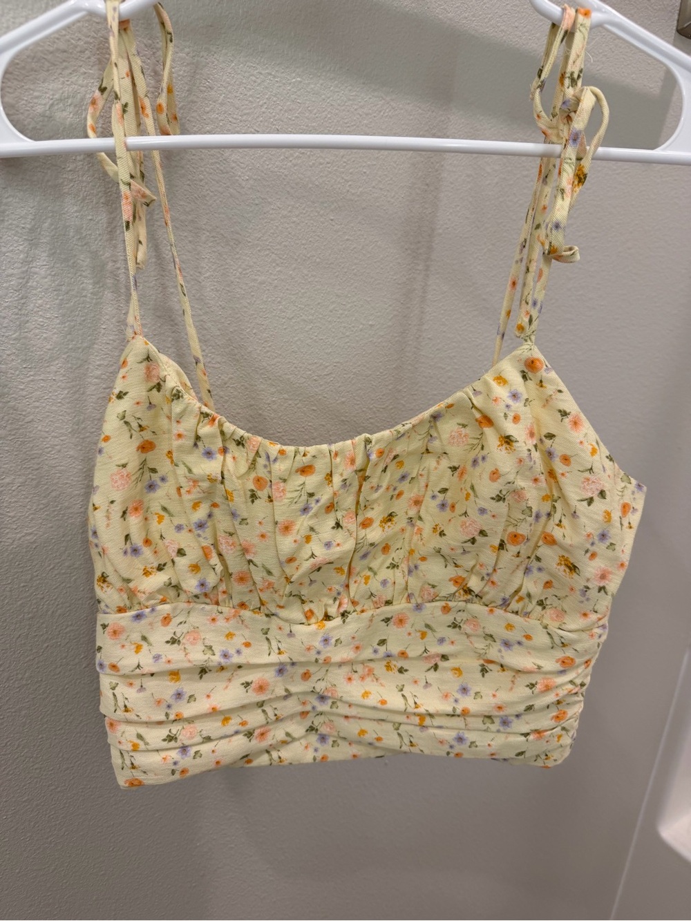 Forever 21 Yellow Floral Tie-Shoulder Crop Camisole